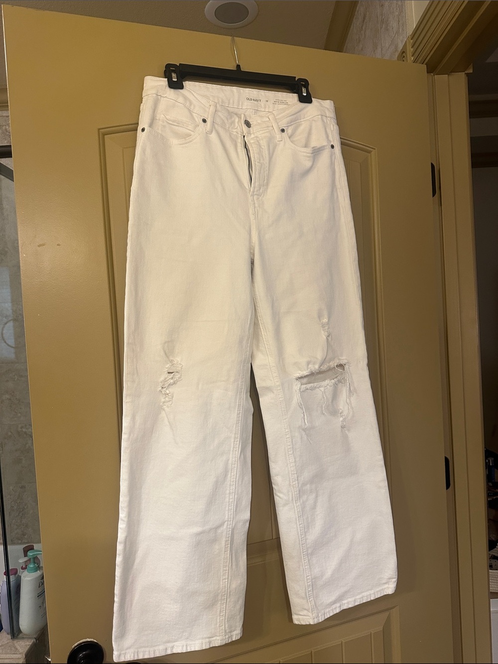 Old Navy White Flare Jeans with Distressed Knees